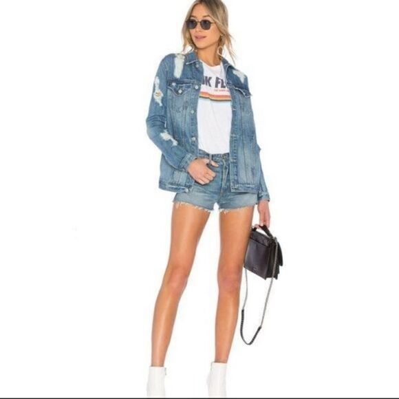Lovers + Friends Jackets & Blazers - Lovers + Friends Factory Extensive Distressed Ripped Blue Denim Jacket Modern